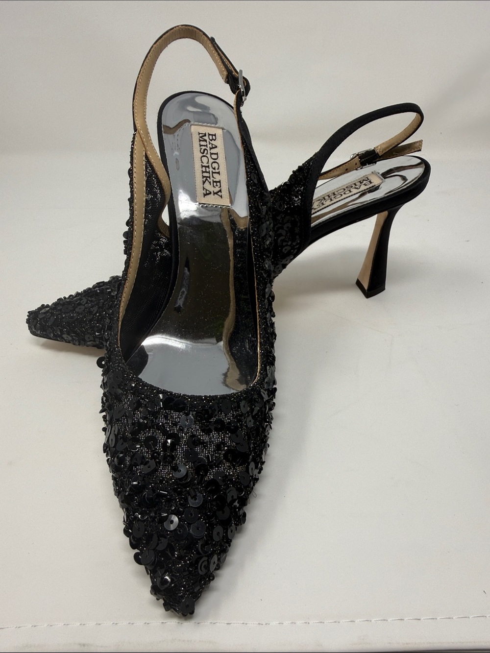 NEW Badgley Mischka Black Sequin Slingback Pumps